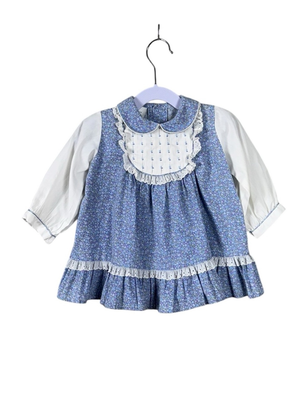 Vintage Handmade Cottage  Smocked Baby Dress Lace Heirloom Size 24 Months